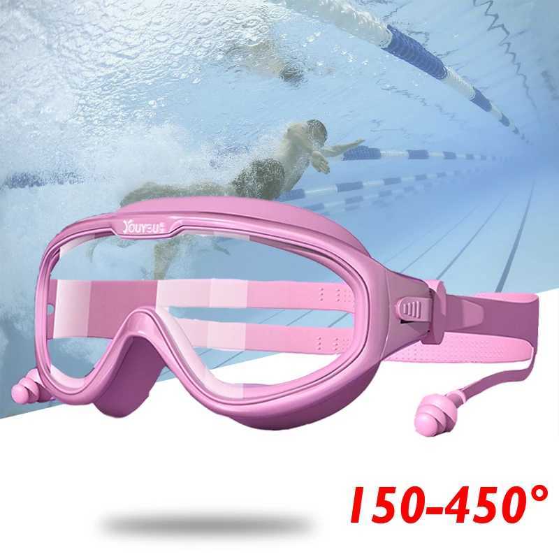 Children Swim Eyewear with Earplug Waterproof HD Lens Anti-Fog Large Frame Diving Glasses Boys Girls Water Sport Goggles Kids Z250215