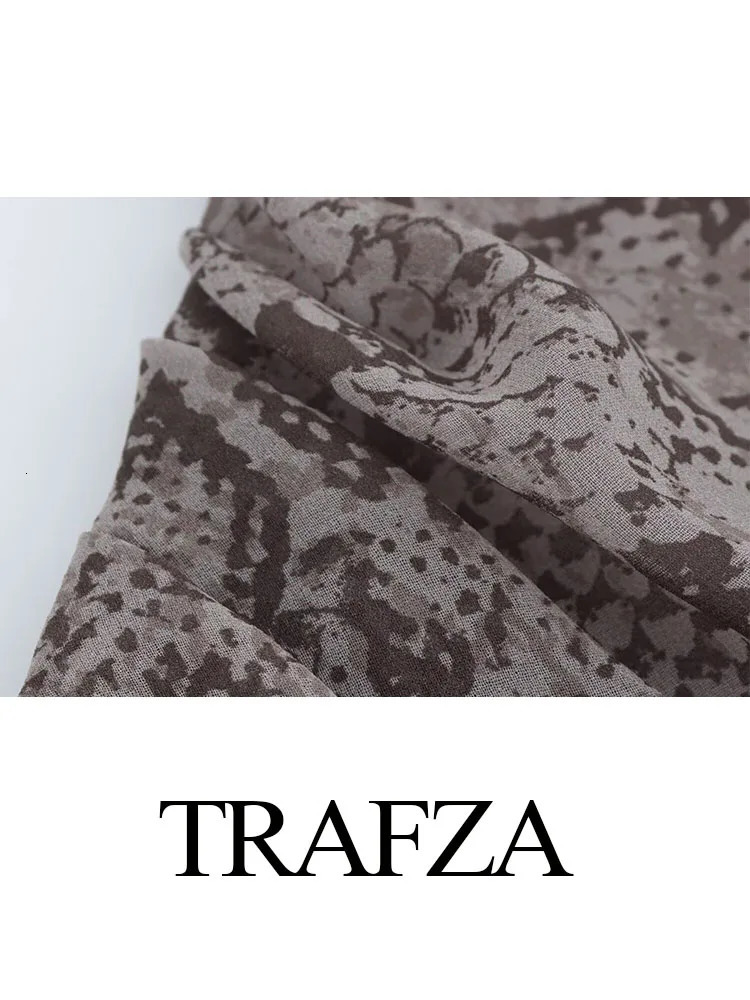 TRAFZA Fashion Female Chic Folds Decorate Slim Evening Dress Women Summer Printed Midi Dresses Sexy Sleeveless Backless Dresses 250213