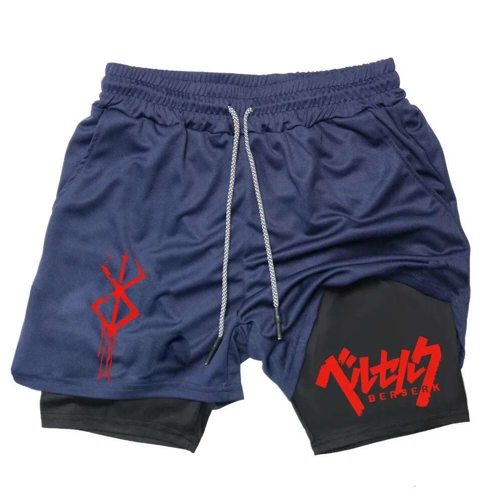 Men's Quick Drying Compression 2 In 1 GYM Breathable Shorts Printed Sports Fiess Double Layer Workout Tight Short Pants