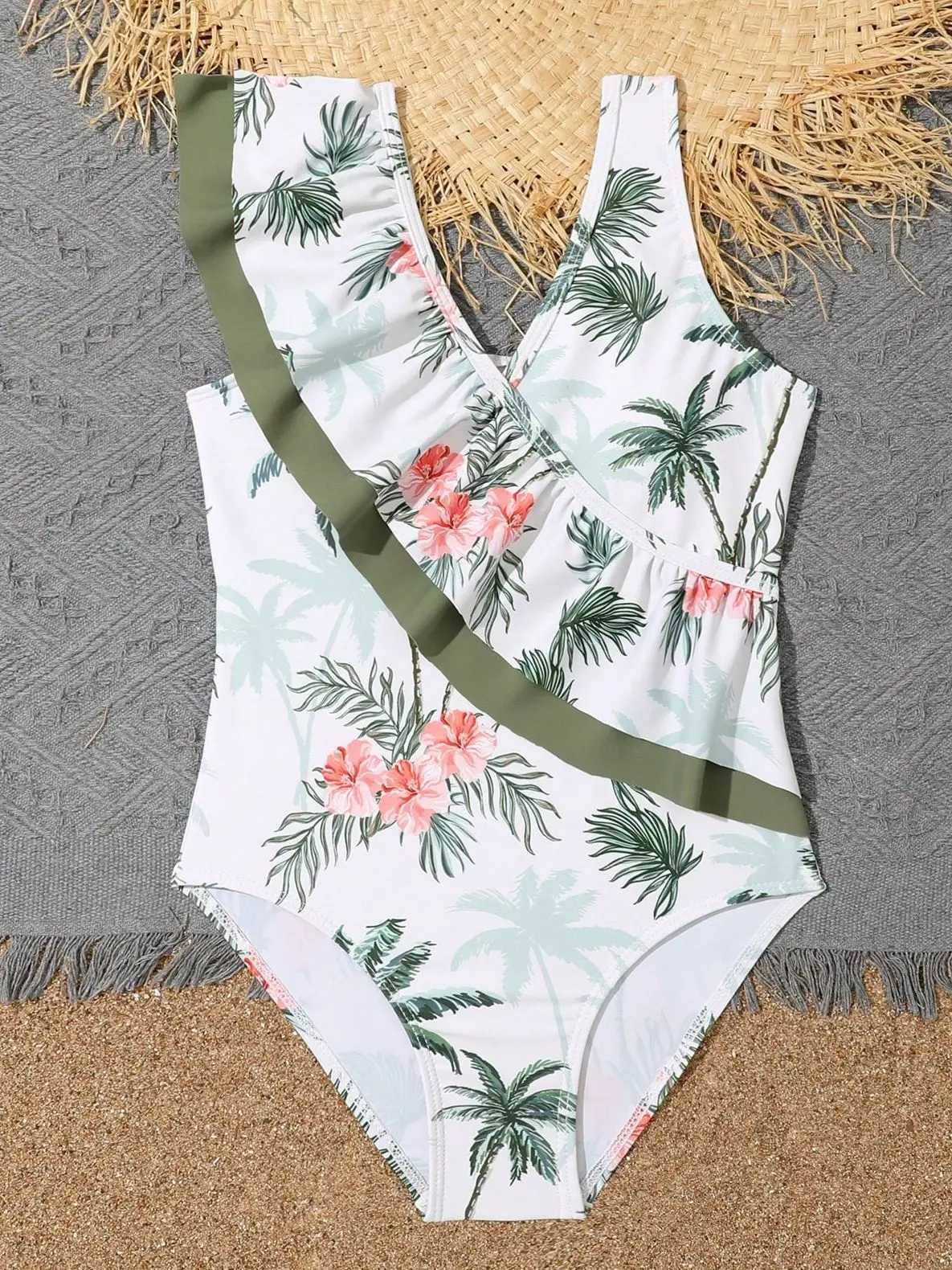 2023 Printed Ruffle Girls Swimsuit One Piece Kids Swimwear Female Childrens Bathers Bathing Swimming Swim Suit BeachwearXJ250214