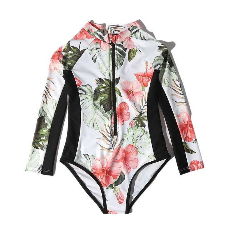 Print Girls One Piece Swimsuit 8-12 Year Kids Swim Suit Teenage Childrens Swimwear 2024 Long Sleeve Surfing Bathing Suits BeachXJ250214