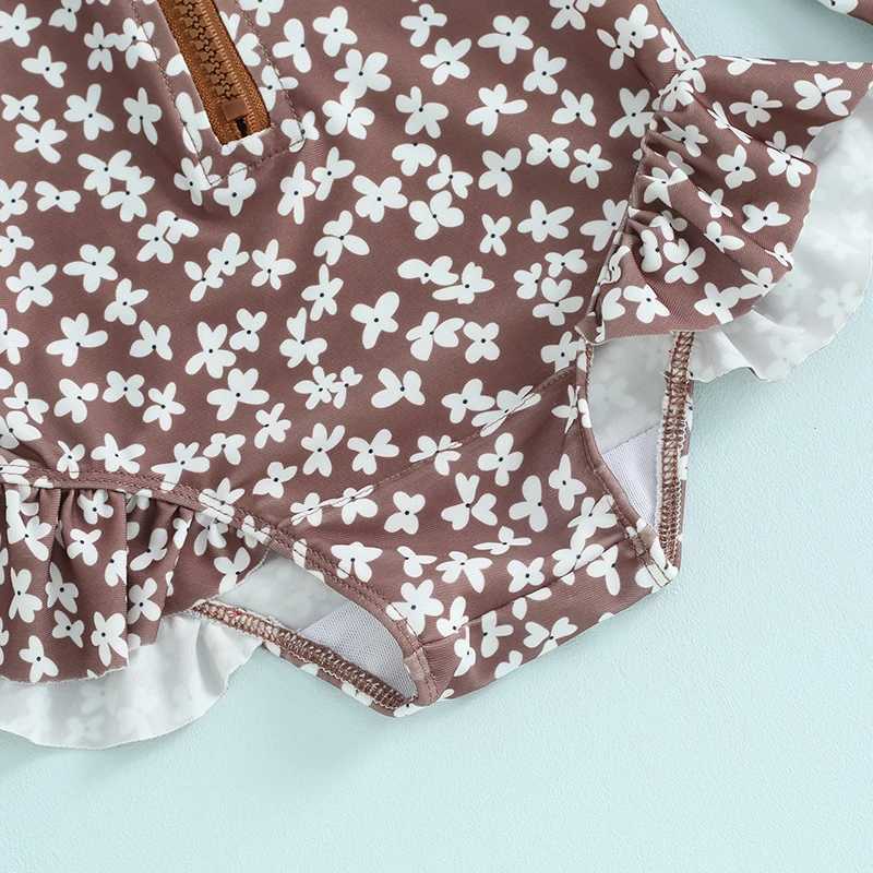 Little Baby Girls Swimsuit Rash Guard Long Sleeve Zipper Ruffle Bathing Suit Toddler Summer ClothesXJ250214