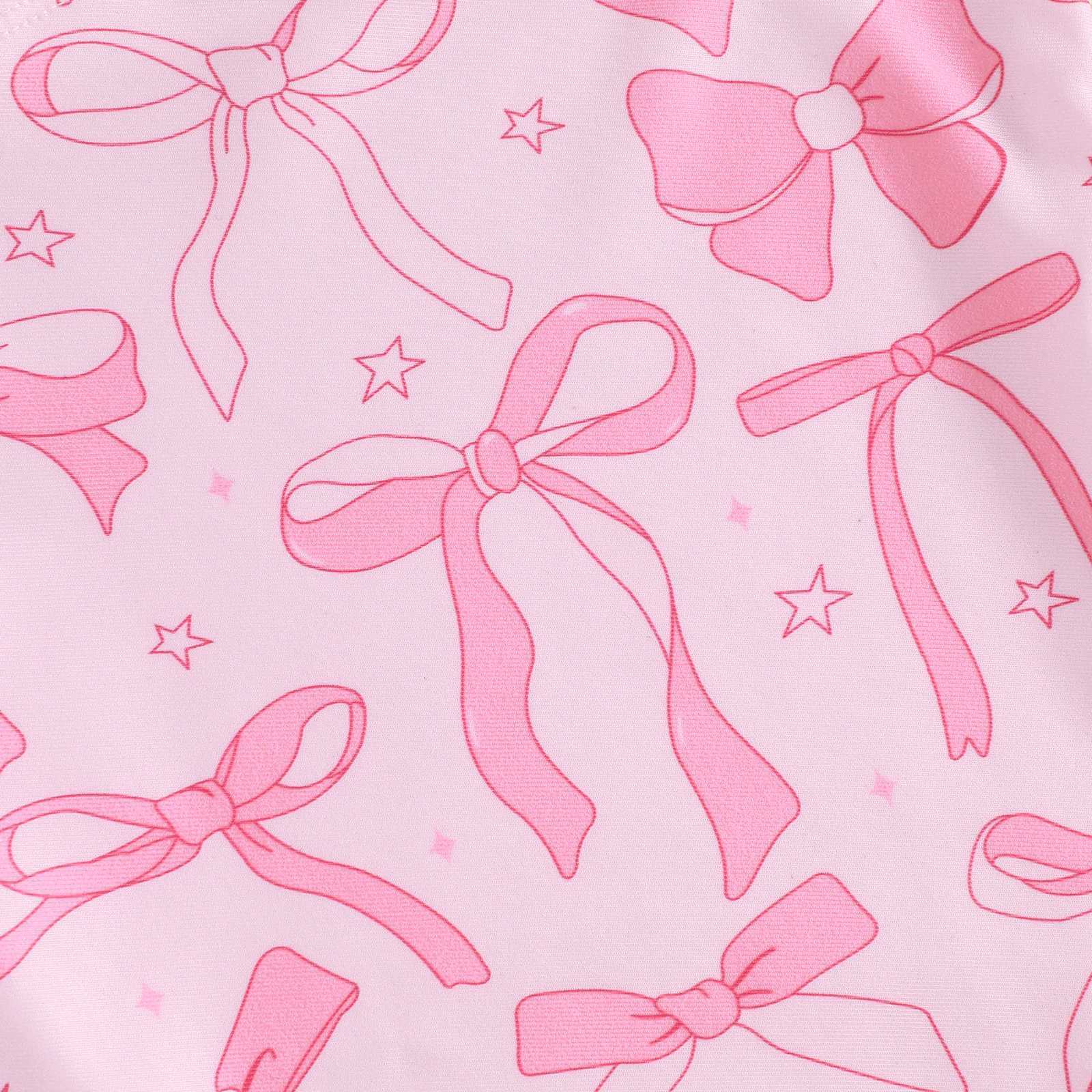 Kids Girls Sleeveless Bikini Swimsuit Cute Elastic Bow Print Strap Children Swimwear for Summer Beach Bathing SuitXJ250214