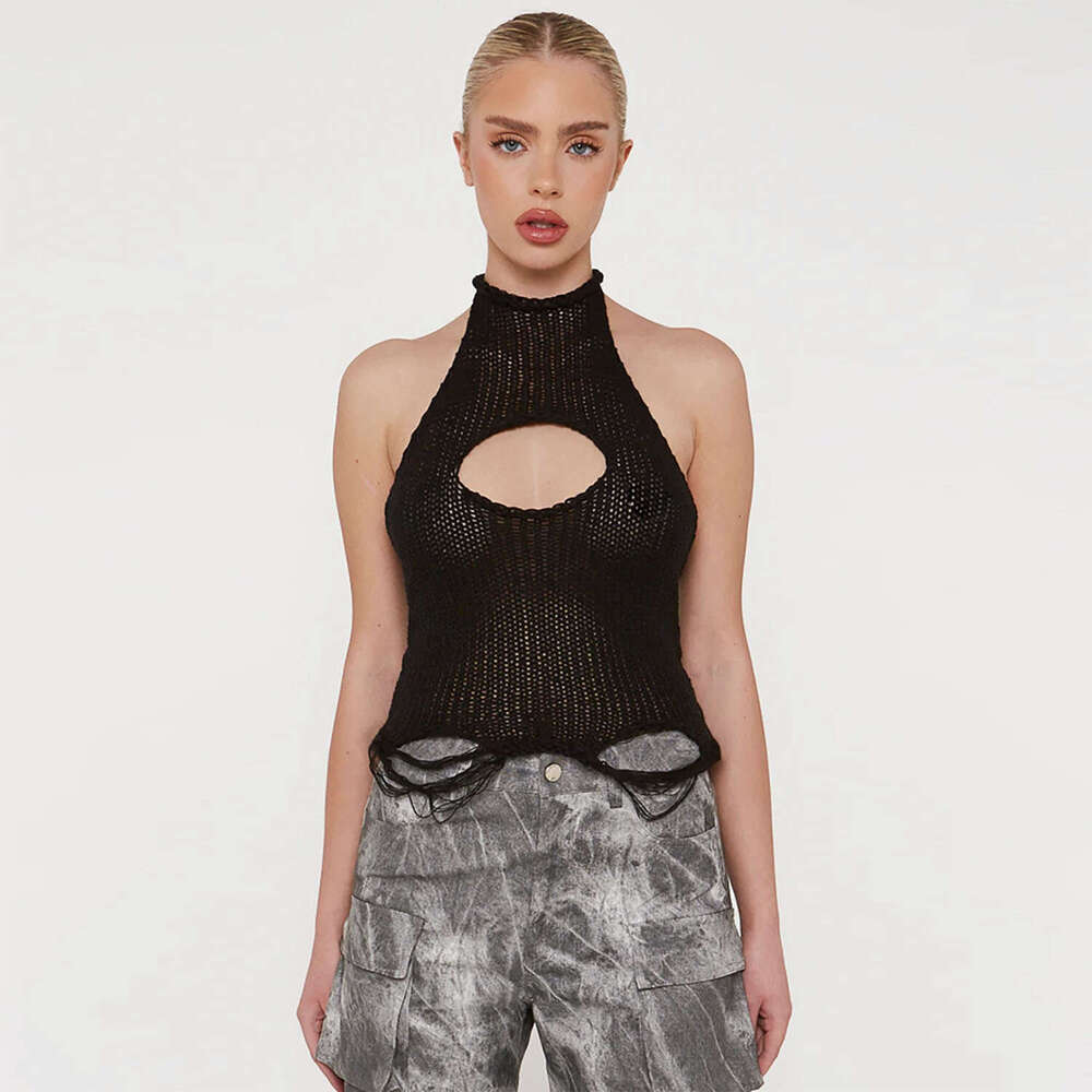 European American Spring/Summer Hot Women's Woolen Backless Tank Top 2025 New Style Elegant and Unique Clothing