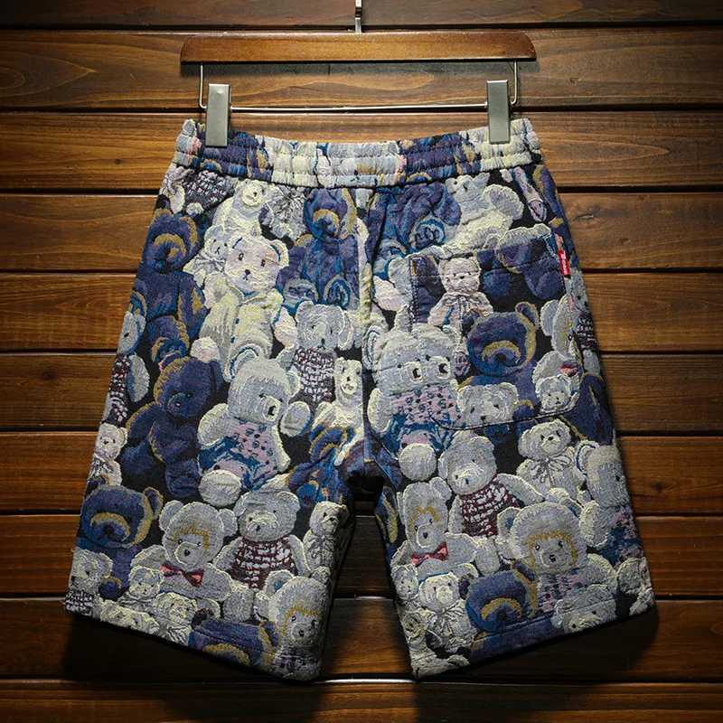 Casual shorts for men2024summer home outdoor large size jacquard beach pants trendy printed loose breathable shorts W250215