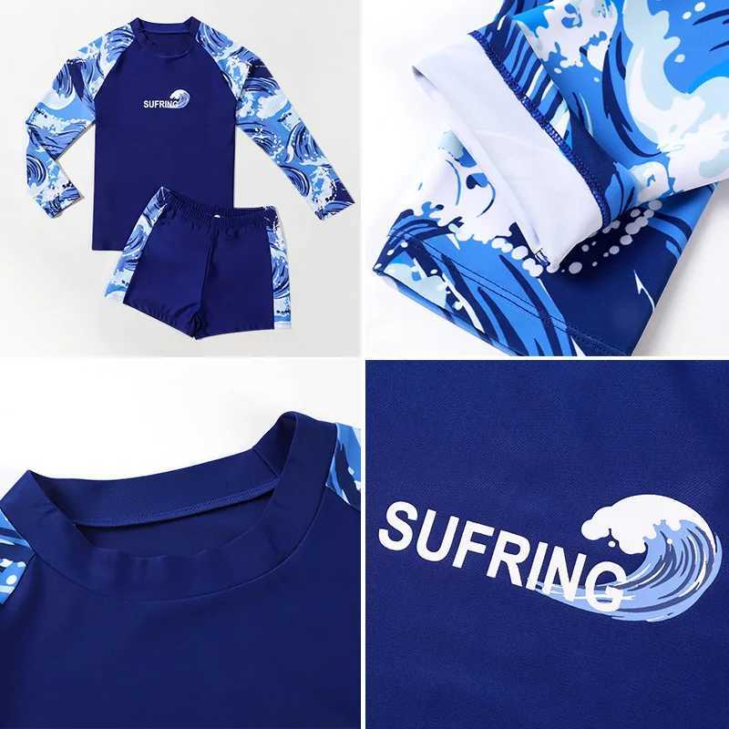 Childrens Chubby Boys Swimsuit Quick-Drying Long Sleeve Swimming Suit Sunscreen Big Boy Plus Size Youth Swimwear SXJ250214