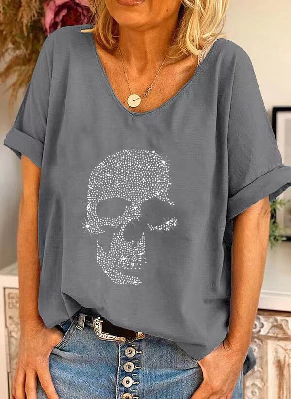 Designer Free Shipping Casual Fashion Trend Top Women's Short Sleeved Oversized Loose Bead T-shirt