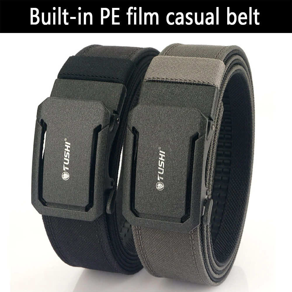 TUSHI Mens Belt Automatic Metal Buckle IPSC Gun Belt Tactical Canvas Webbing Military Belt Outdoor Work Business Belt Nylon Belt 250213