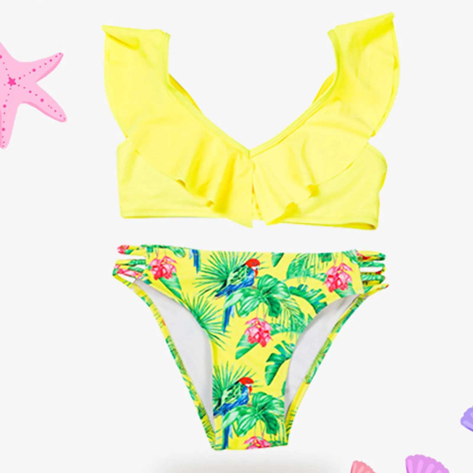 Swimming Wear Girls Toddler Summer Girls Floral Leaf Print Holiday Two Piece Swimwear Swimsuit Bikini Size 16 Swim SuitXJ250214