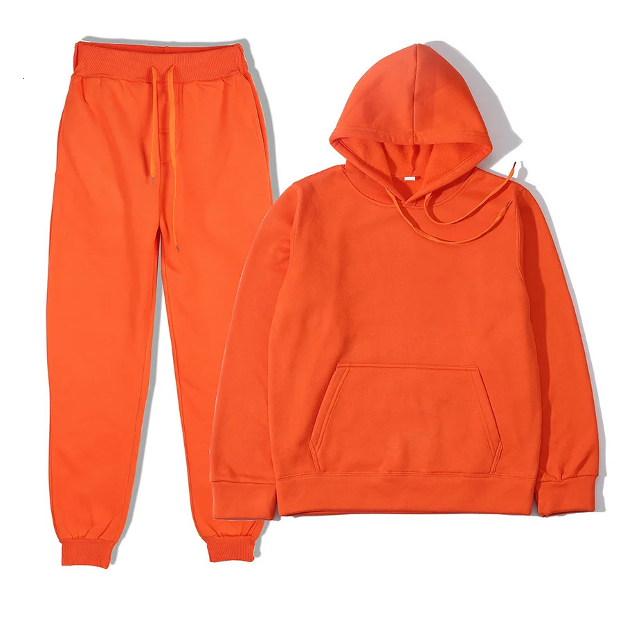 Mens autumn and winter solid color hooded sweatshirtpants two-piece fashionable casual sports suit size S-3XL mens track and field suit 250214