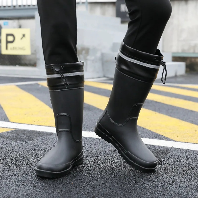 Mens rain boots rain boots adult mid length fashionable Korean water shoes soft anti slip thick sole 250213