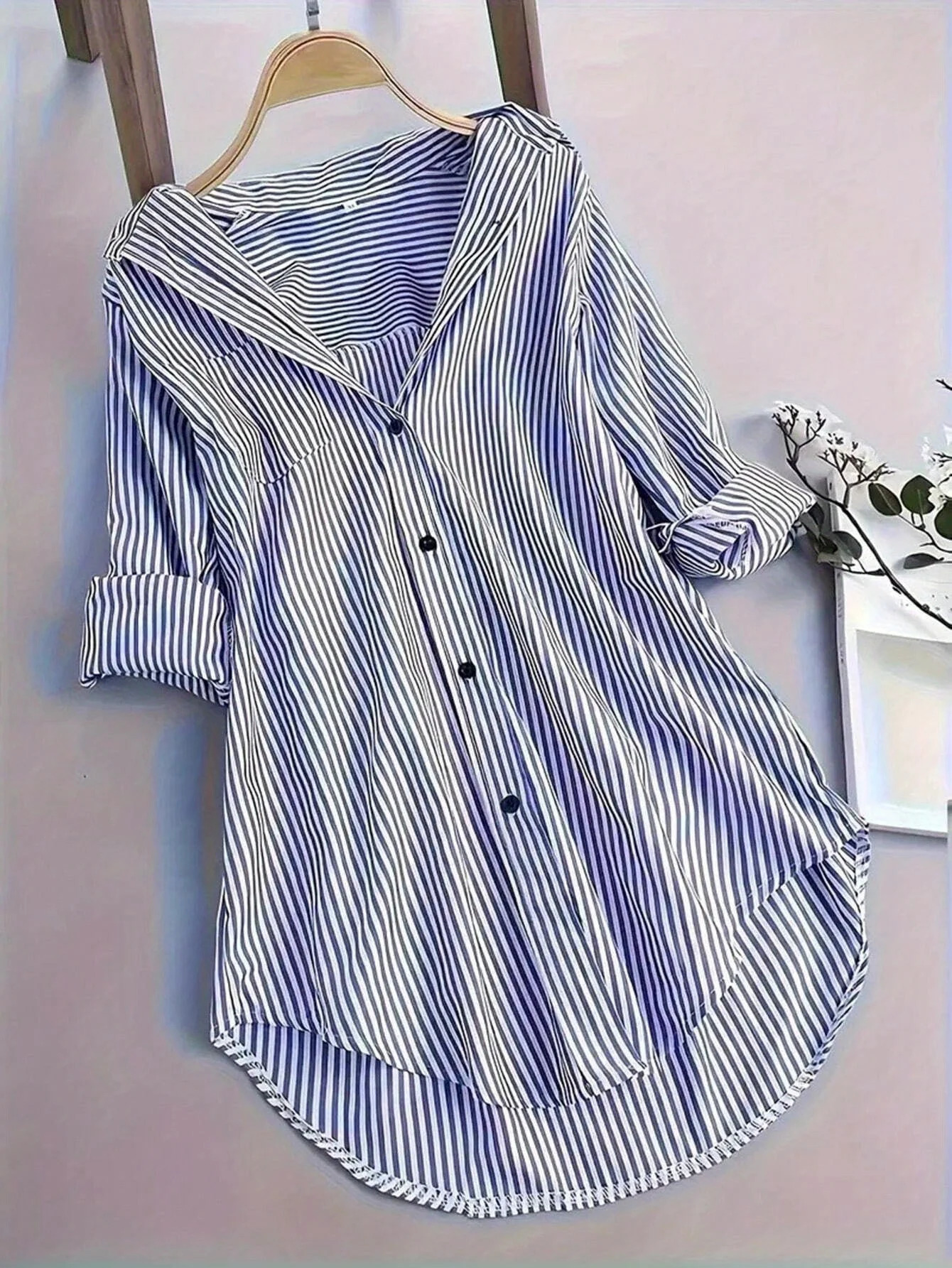 Europe and The United States Autumn Chic Stripes Blouse Long Sleeves Under The Collar Loose Womens Tops 250210