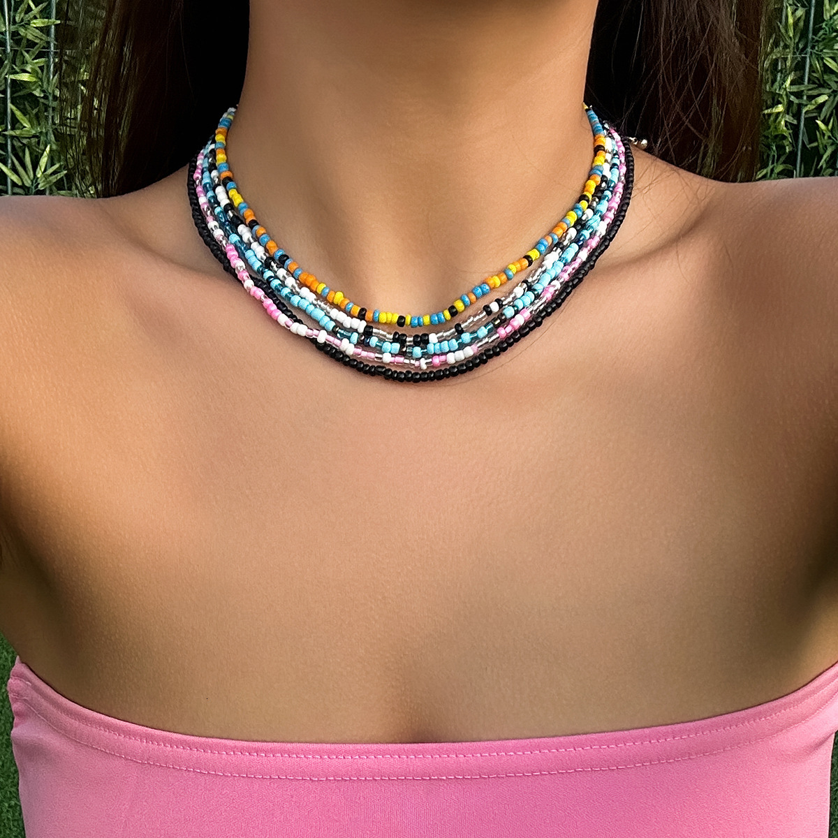 Woman Jewelry countryside summer beaded short collarbone chain sweet and minimalist vacation style fashion rice bead necklace
