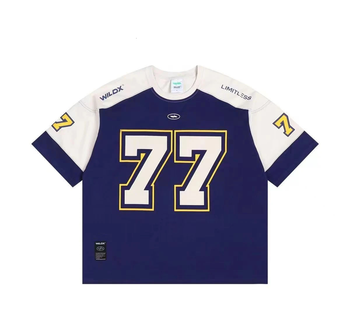 American Casual Sports T Shirt 77 Printed Ice Hockey Round Neck Short Sleeved Hip Hop Campus Sports T Shirt for Men and Women 250210