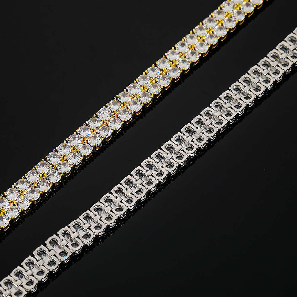 3mm Chain Copper moissanite Layer Double Row Hip Hop Tennis Bracelet Necklace