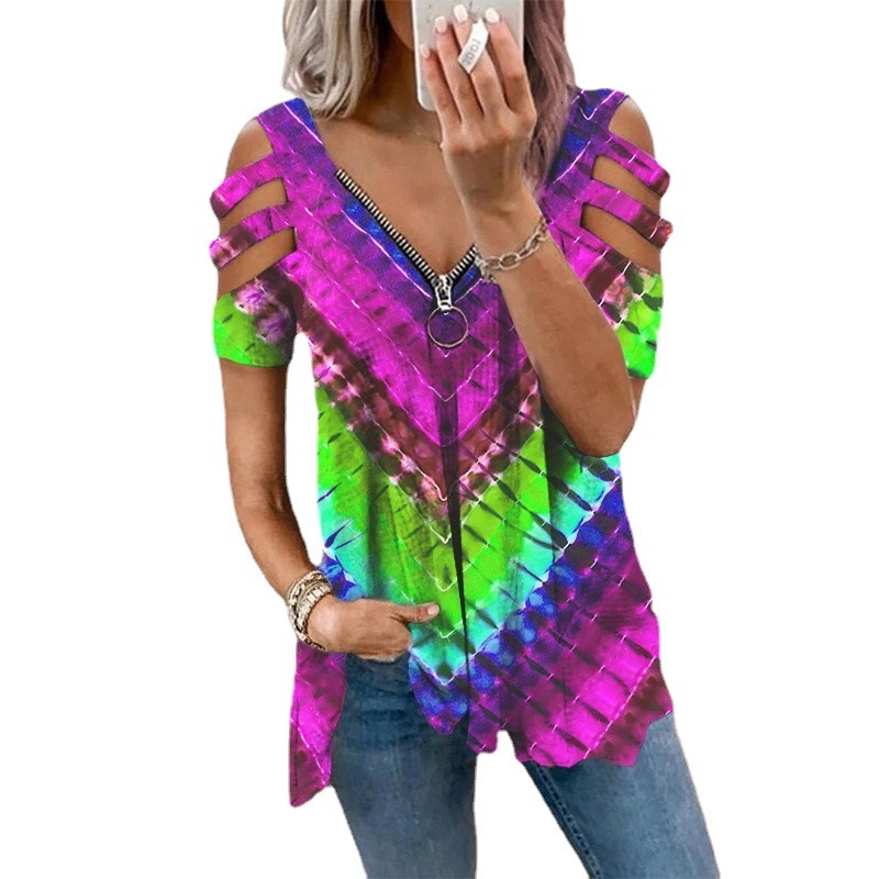 Designer Fashion Trend 2025 Summer New Women Hollow Printed Casual Fashion T-shirt