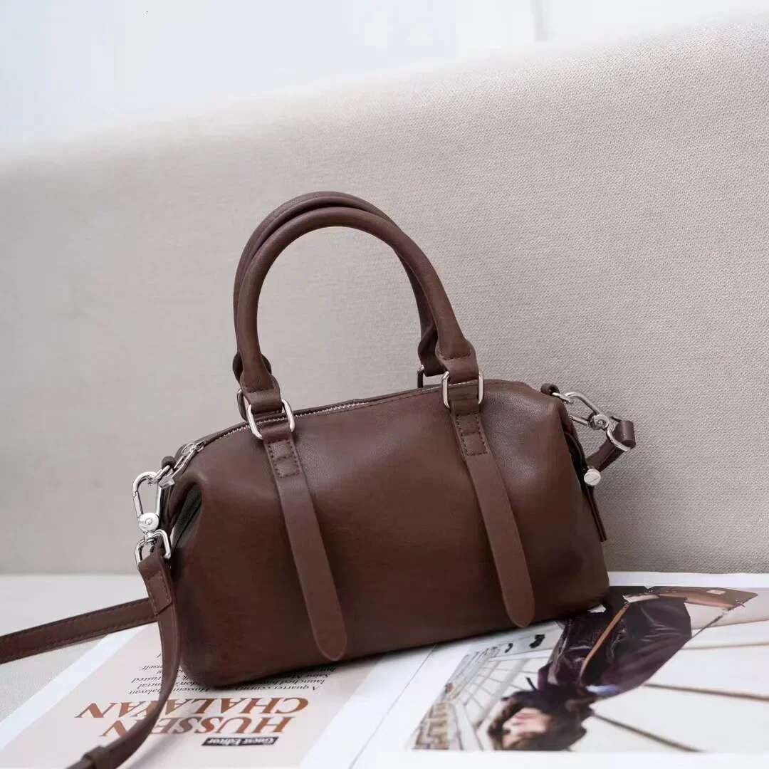 2024 New Vintage Women's Handbag Genuine Leather Crossbody Bag Boston Maillard Single Shoulder Sg