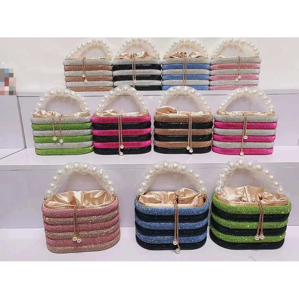 Designer Glitter Shiny Dias Evening Pearl Handle Women Handbag Wedding Party Clutch Purse Shoulder Crossbody Bag