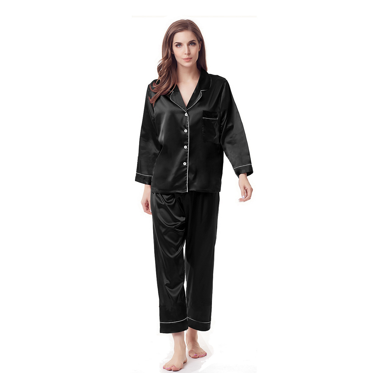B888-Women's coral fleece pajamas set autumn and winter thick warm flannel pajamas can be worn outside