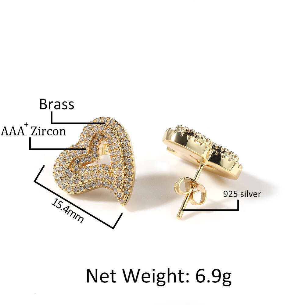 moissanite Hollow Heart Light Fashion Hip Hop Exaggerate Personality Instagram Earrings