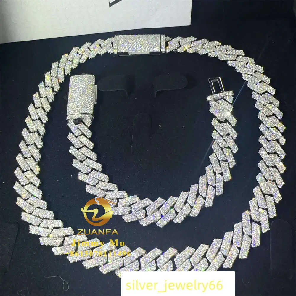 Selling Pass Diamond Tester 925 Solid Silver 13mm Two Rows Iced Out Hip Hop Flawless Moissanite Diamond Cuban Link Chain