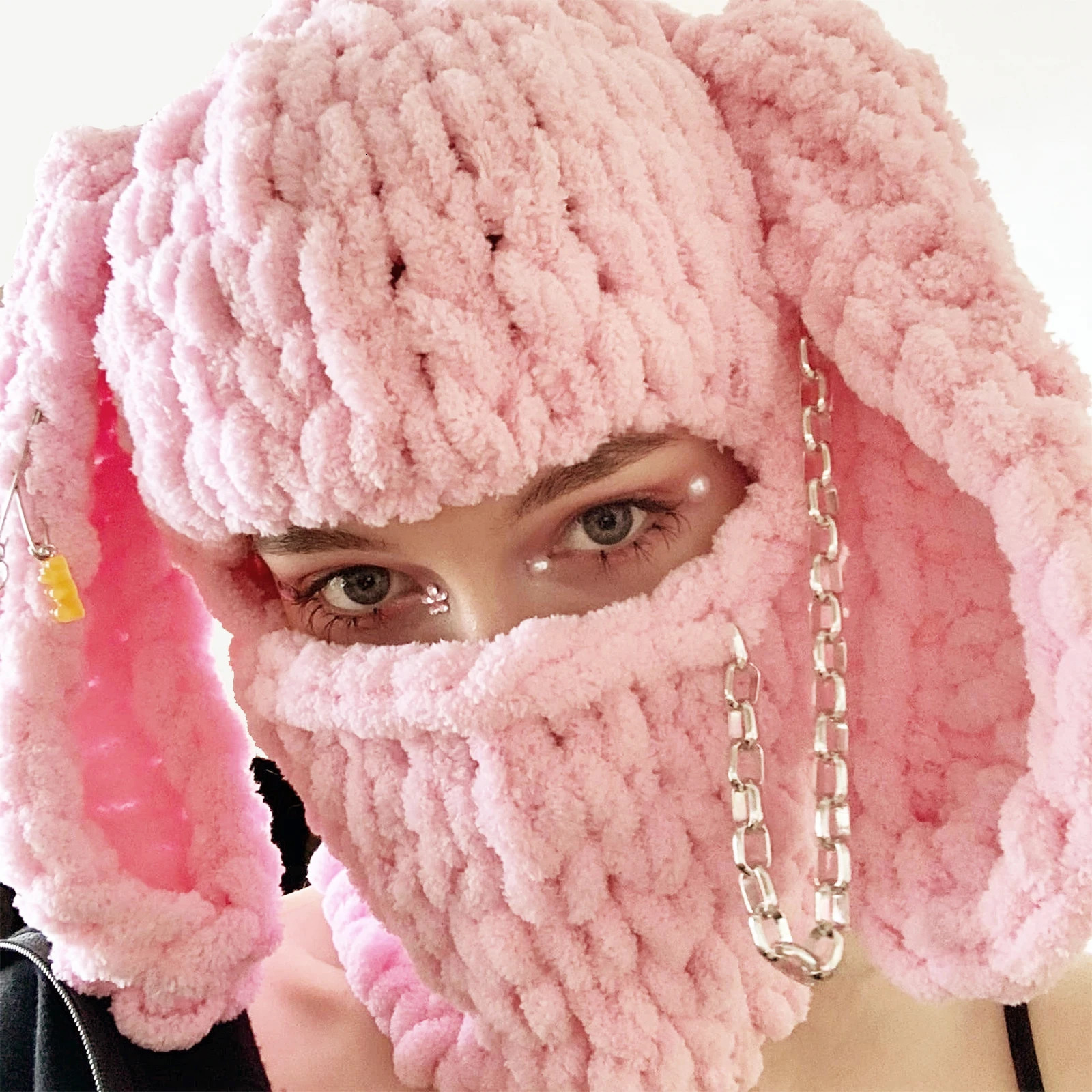 Women Winter Plush Hat Cute Balaclava with Bunny Ears Funny Hat for Skiing Hiking 250214