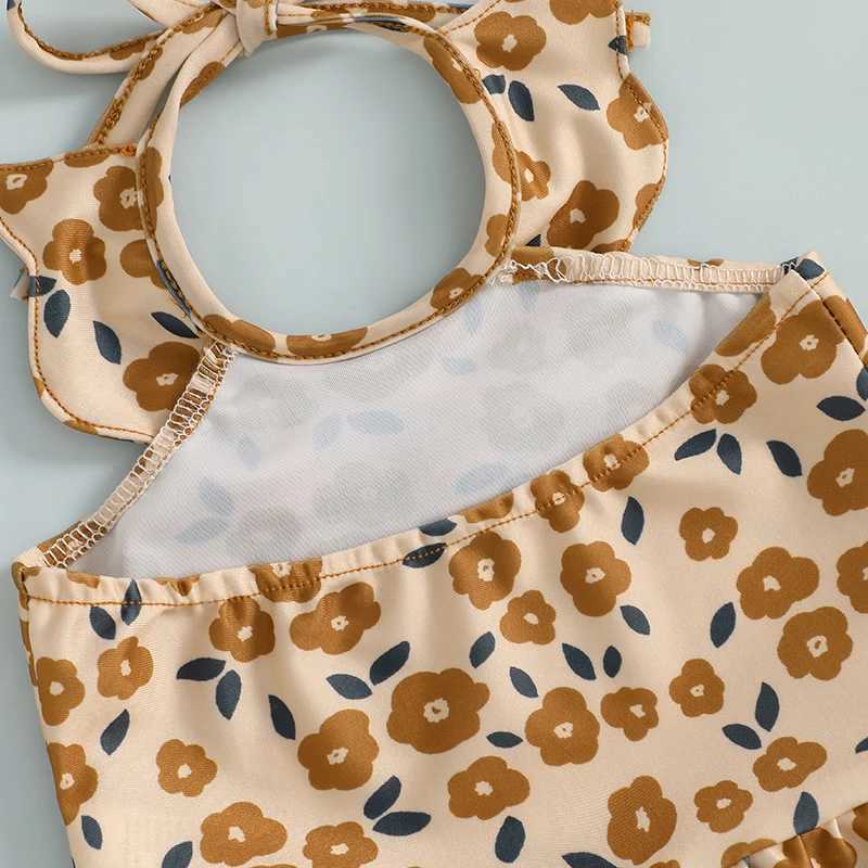 0-3T Toddler Girl Halter Neck Swimsuit Floral Print Romper Dress Bathing Suit Ruffled BeachwearXJ250214