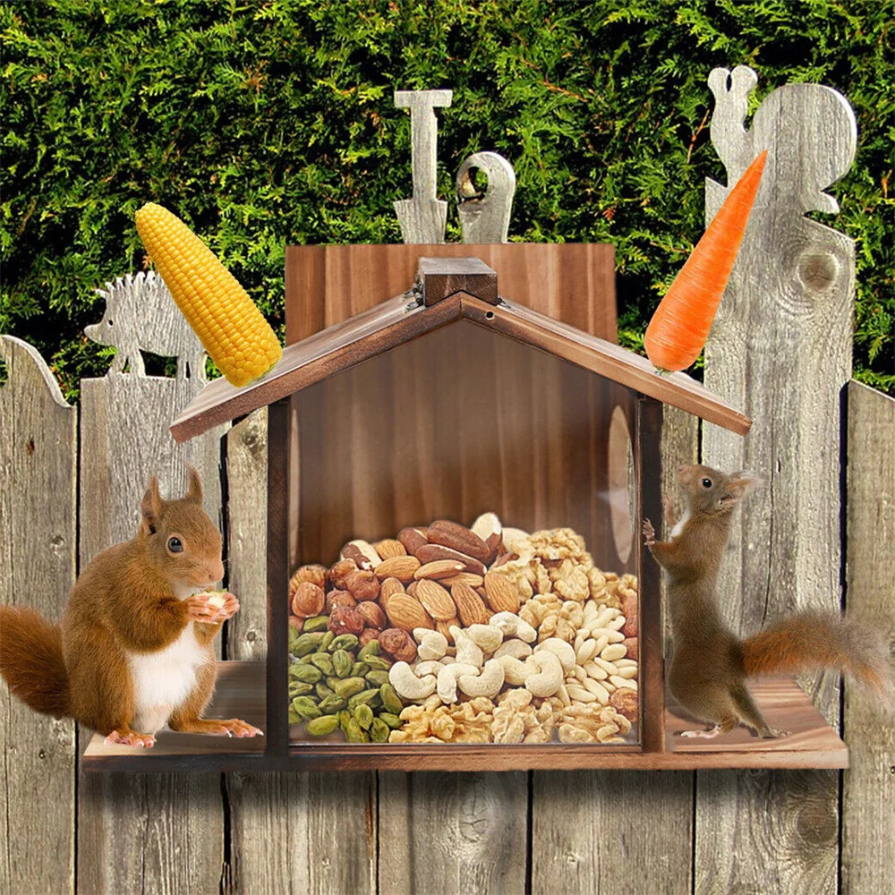 Garden Tree Squirrel Feeder Wood House Picnic Table Food Feeding Station Box 250206