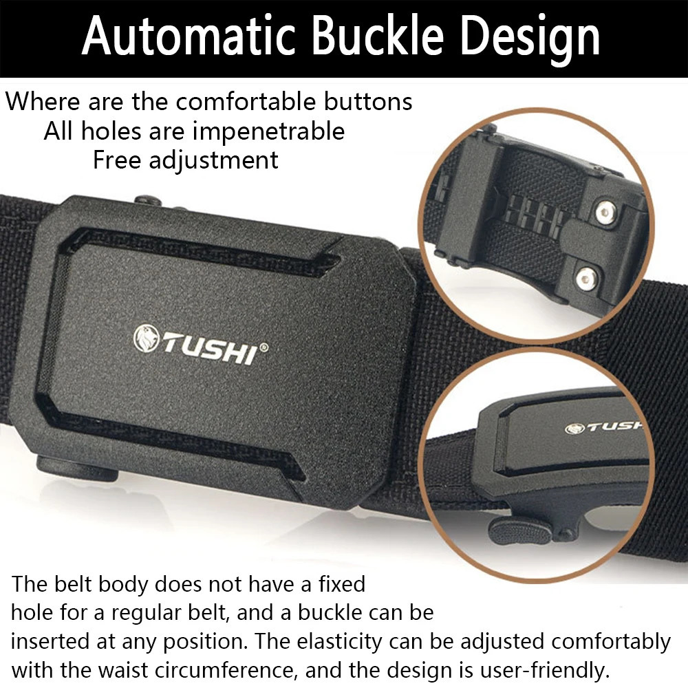 TUSHI Mens Belt Automatic Metal Buckle IPSC Gun Belt Tactical Canvas Webbing Military Belt Outdoor Work Business Belt Nylon Belt 250213