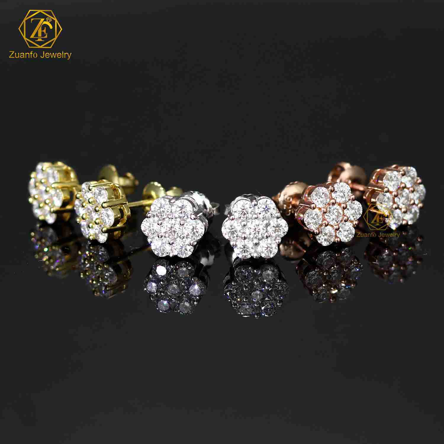 925 Sterling Silver Hip Hop Pass Diamond Tester Earrings VVS Moissanite with Gold and Silver Plating Flower Stud for Men Women