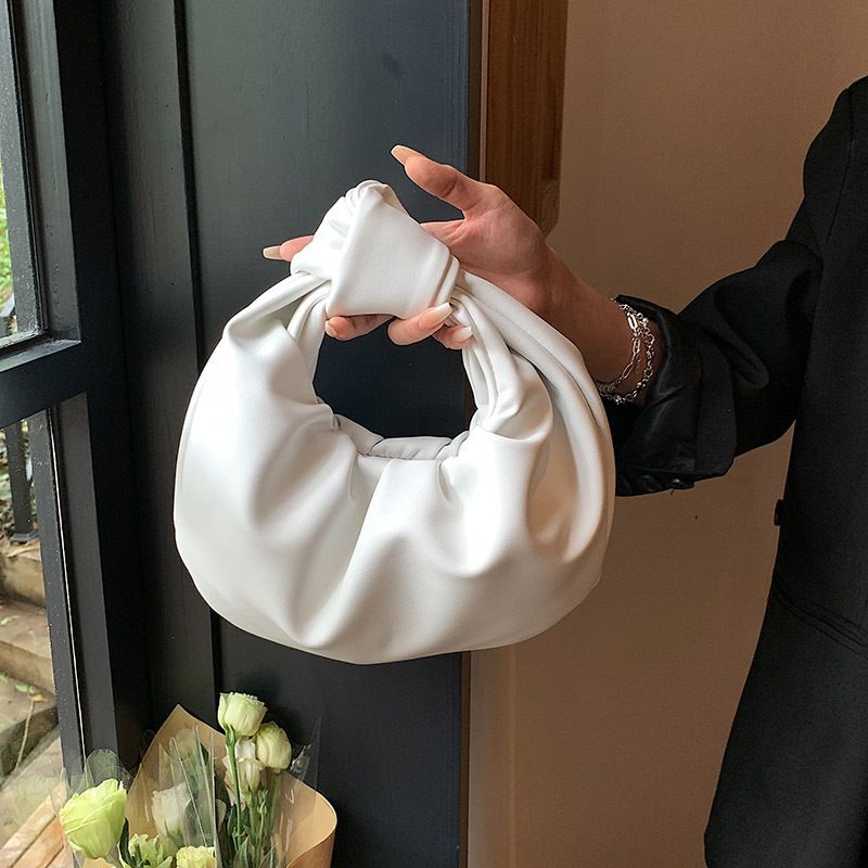 Niche Design Pleated Cloud Casual Soft Leather Handbag Women 2024 Foreign Style New Round Small Bag