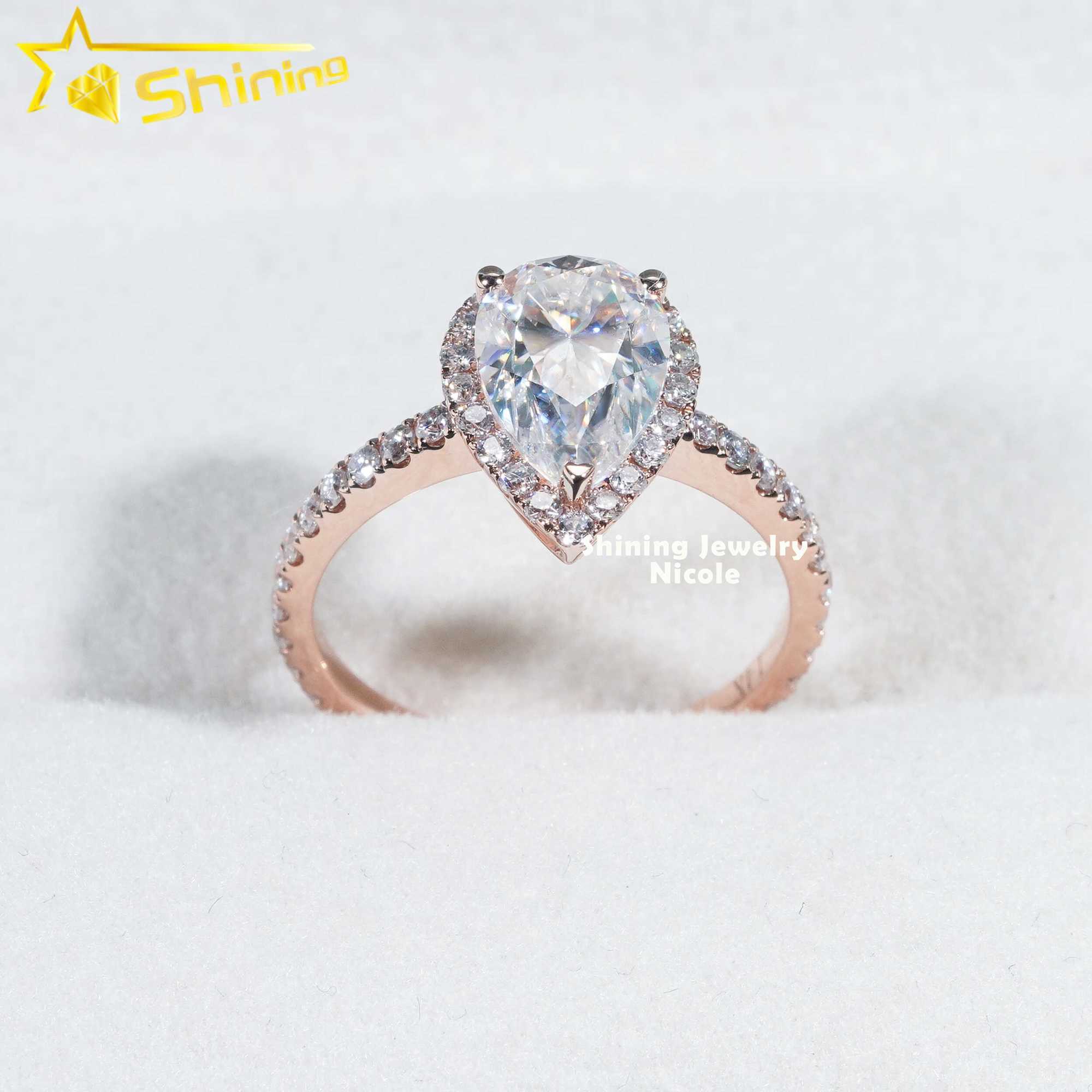 Top Quality D Color Pear Cut 2ct Rose Gold Wedding Band 14k Solid Gold Diamond Moissanite Ring