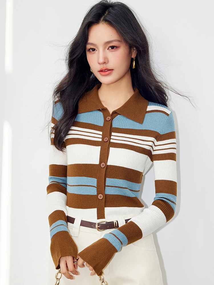 Korean Style Lazy Wind Striped Long Sleeve Sweater Cardigan Women Fashion Casual Knit Tops Harajuku Retro Sweaters 250211