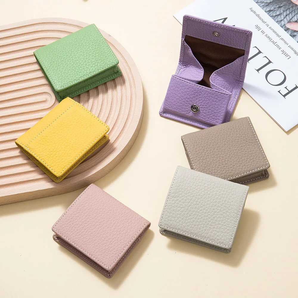 Japanese Style Top Layer Cowhide Mini Wallet Womens Leather Buckle Coin Purse Bag Storage of Small Wallet Compact Money Bag 250207