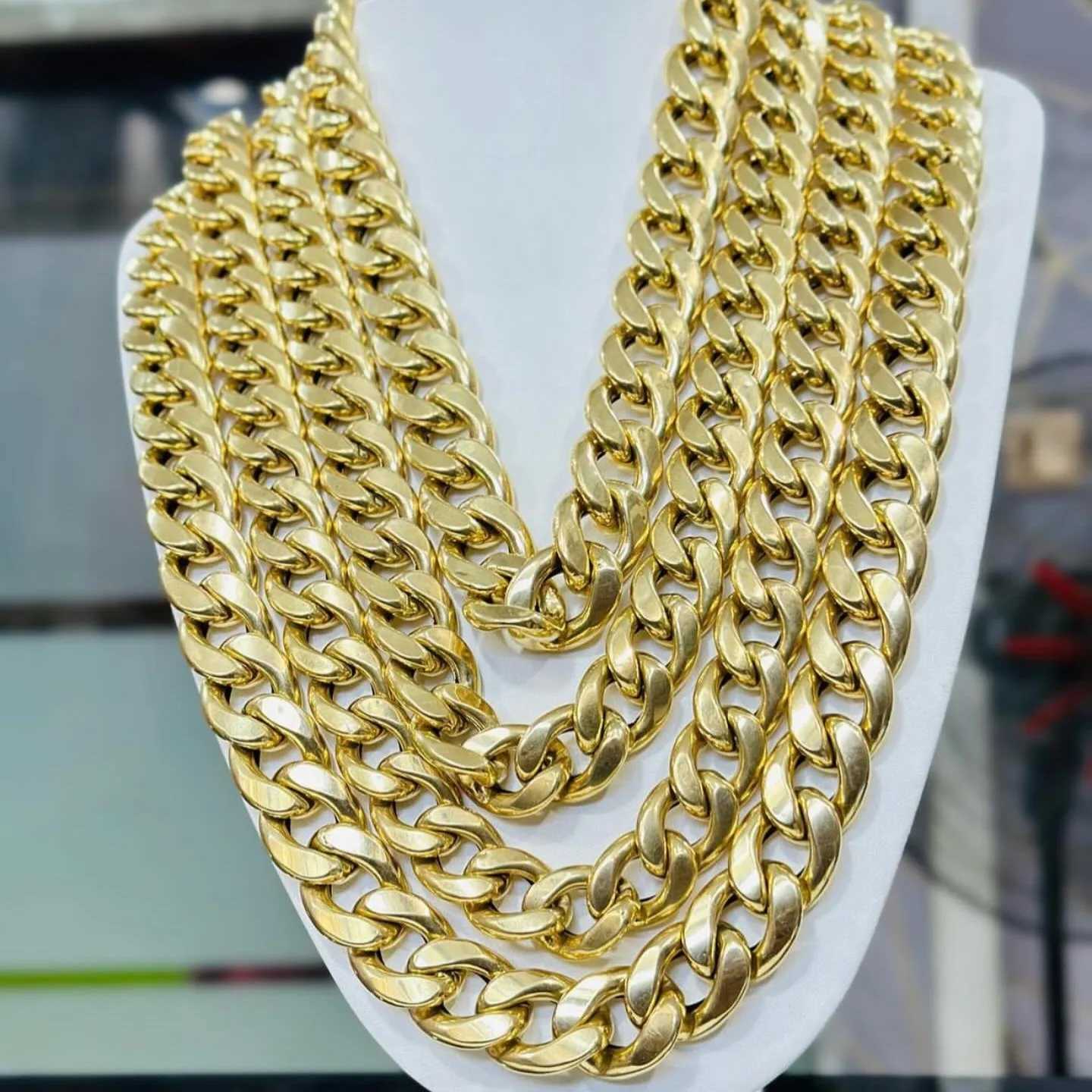 Custom Cuban Link Chain with Different Clasp Gold Plated Stainless Steel Miami Hip Hop Necklace Jewelry