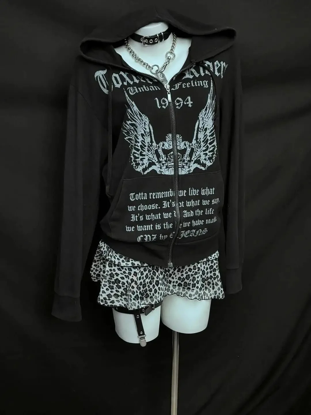 Y2K Street Style Womens Sweatshirt Autumn n Harajuku Casual Gothic Jacket American Retro Letter Printed Zipper Hoodie 250213