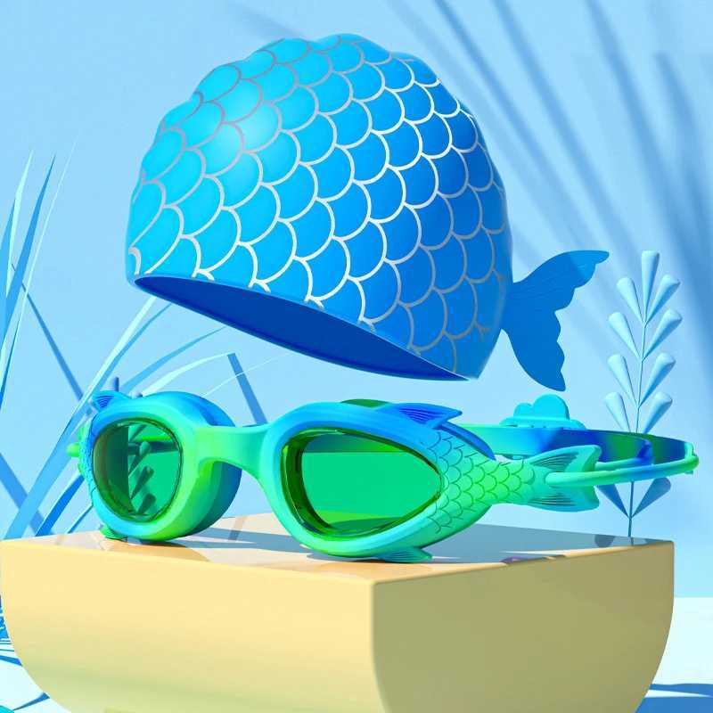 Professional Swimming Goggles HD Waterproof Anti Fog Silicon Swimming Cap Water Swim Goggles Caps for Kids Z250215