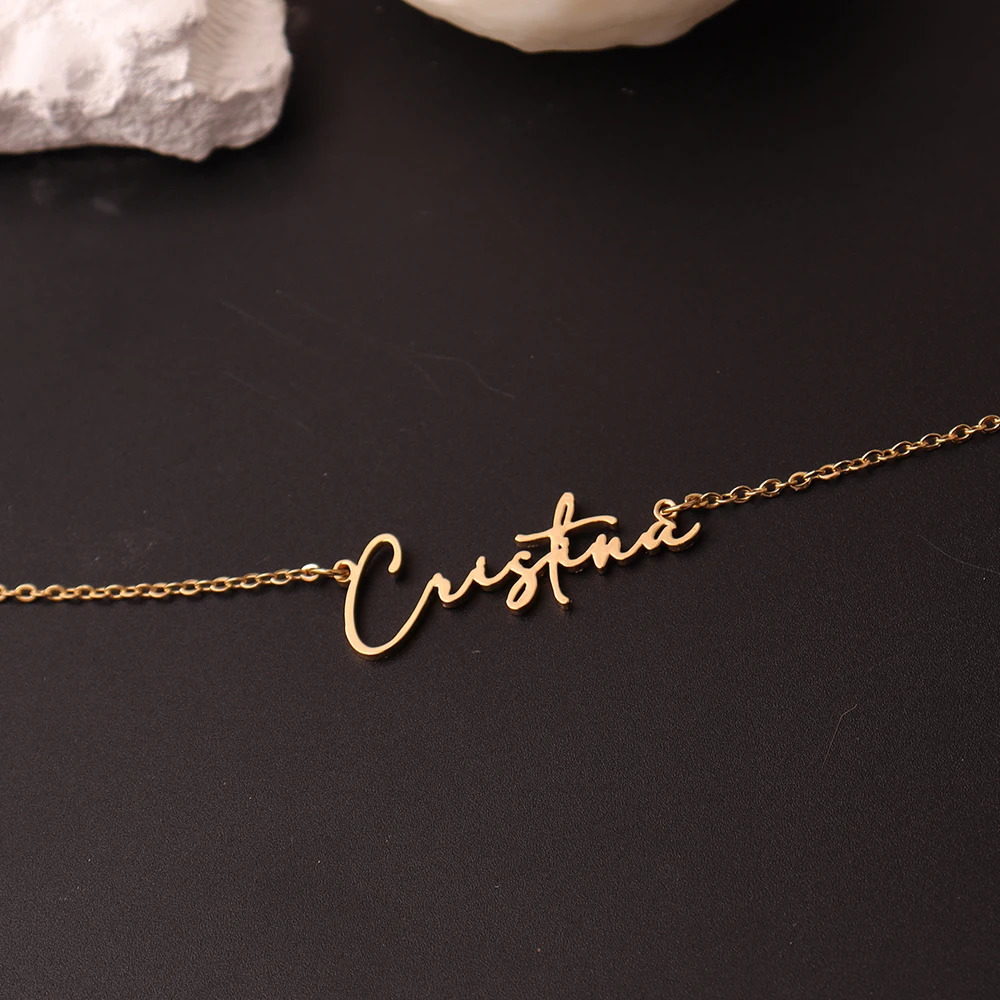 Custom Name Necklace for Women Personalized Cursive Letter Pendant Stainless Steel Jewelry Men Chain Choker Collar Customized 250210