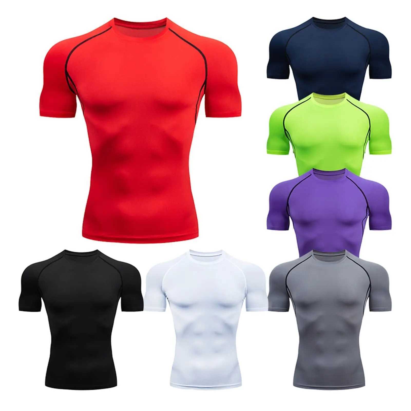 Mens Running Compression Shirts Quick Dry Soccer Jersey Fitness Tight Sportswear Rash Guard Athletic Gym Sport Short Sleeve Shirt W250214