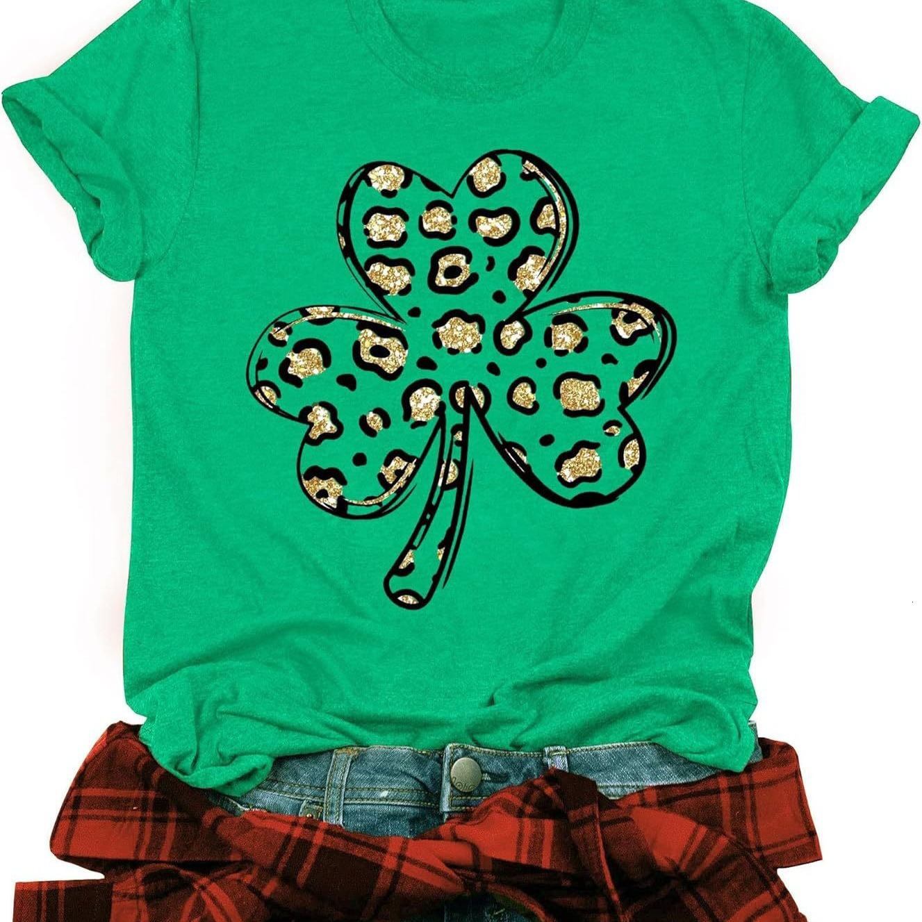 Designer Fashion Trendy St. Patrick Day Women T-shirt Blessings Lucky Irish Clover Green Short Sleeve