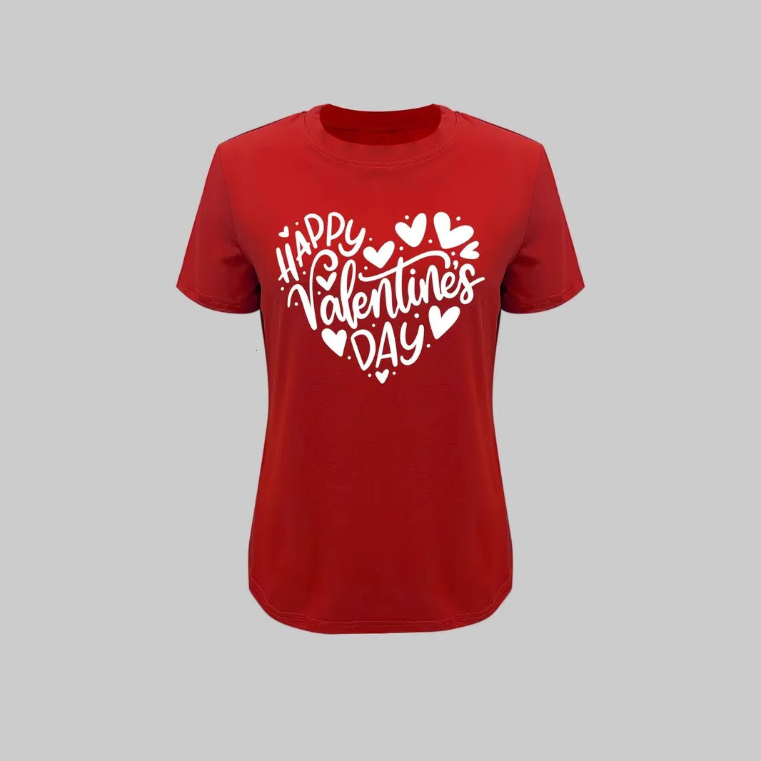 2025 Designer Fashion Trend Love Pattern Round Neck Short Sleeve Top For Women's Loose T-shirt