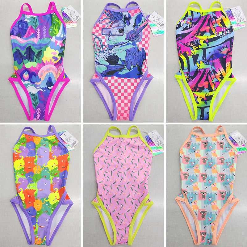 High Quali Professional Girls Swimsuit Teenage Girls Training Racing Swimsuit Printed Swimming Costumes For KidsXJ250214