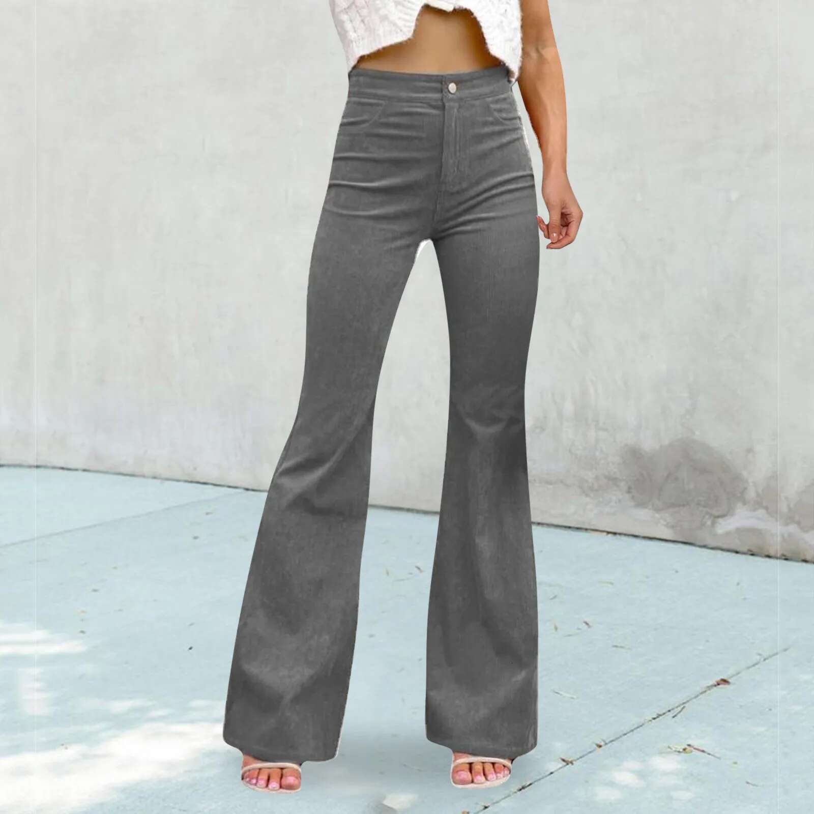 Wide Leg Sweatpants Cargo Corduroy Flare Pants Elastic Waist Bell Bottom Trousers Women Clothing Pantalones De Mujer