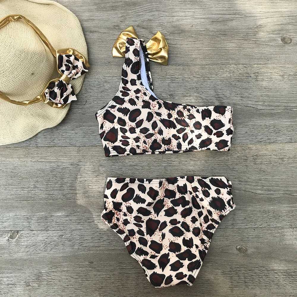 Baby Girls Swimsuit Leopard Print Beach Swimwear Children With Headband Kids Bathing Suit Bikini Set Girl Biquinis femininoXJ250214