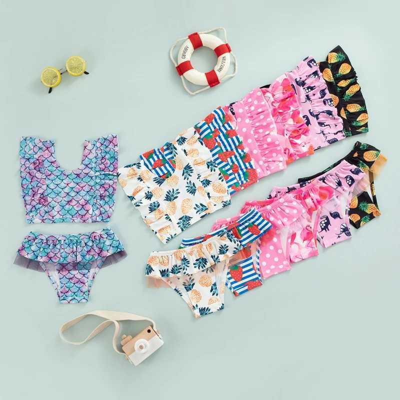 Kids Girls 2 Pieces Bikini Set Stripe Colorful Print Tank Tops Shorts Swimwear Set Summer Baby Girls Beach Bikini SetsXJ250214