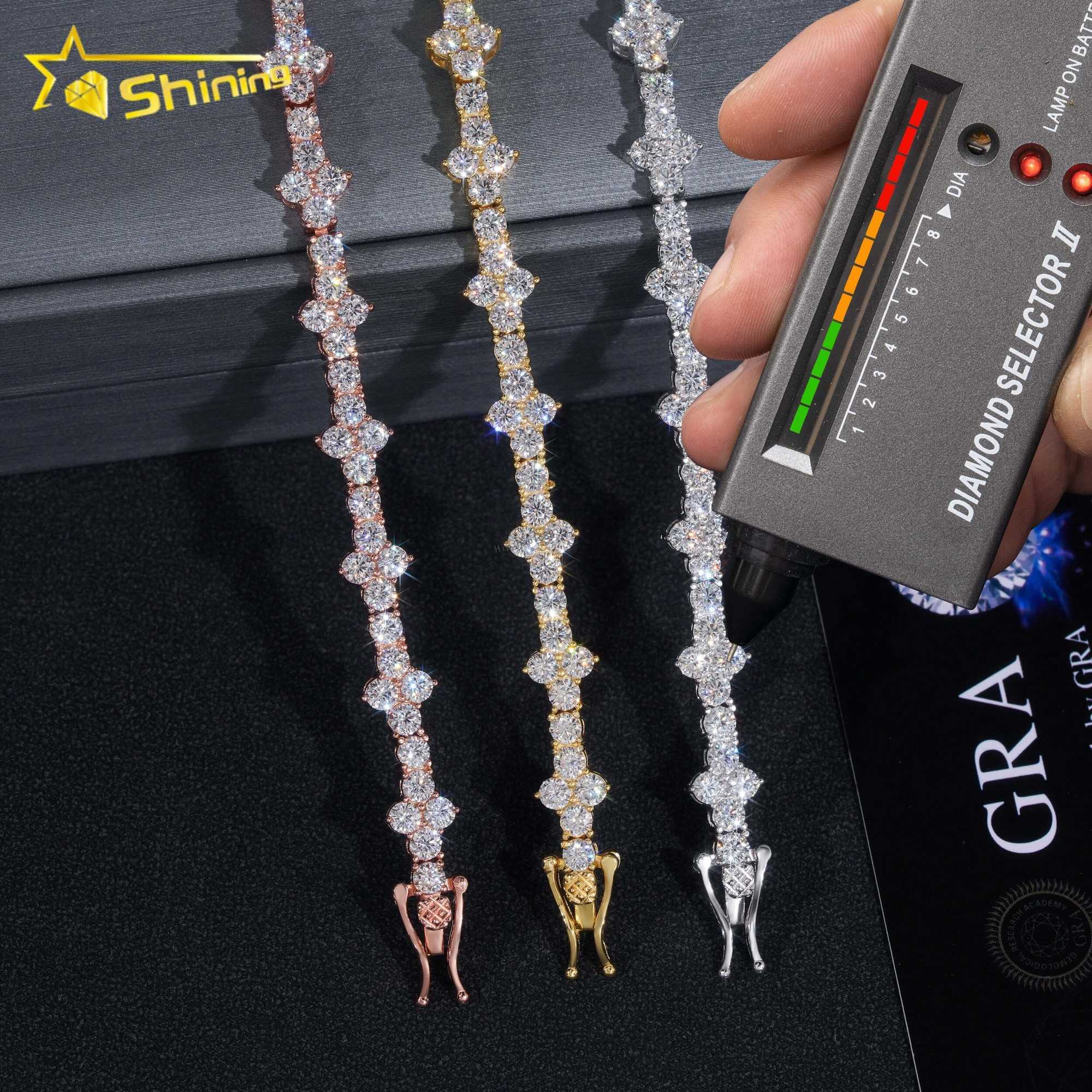 Shining Jewelry Pass Diamond Tester S925 Silver 3mm VVS Moissanite Tennis Bracelet Cross Design Diamond Tennis Chain