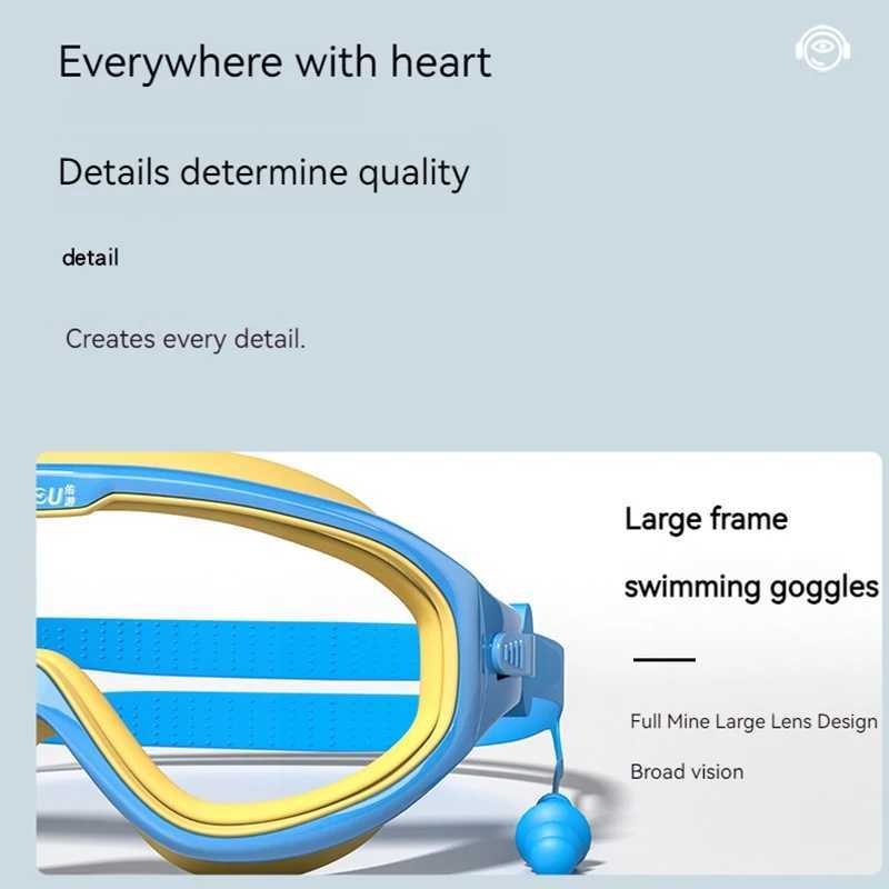 Children Swim Eyewear with Earplug Waterproof HD Lens Anti-Fog Large Frame Diving Glasses Boys Girls Water Sport Goggles Kids Z250215