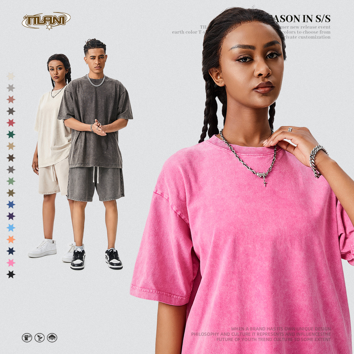 Designer Fashion Trend Versatile TILANI Summer Youth Fashion Brand Washed Pure Cotton Men Short Sleeved T-shirt