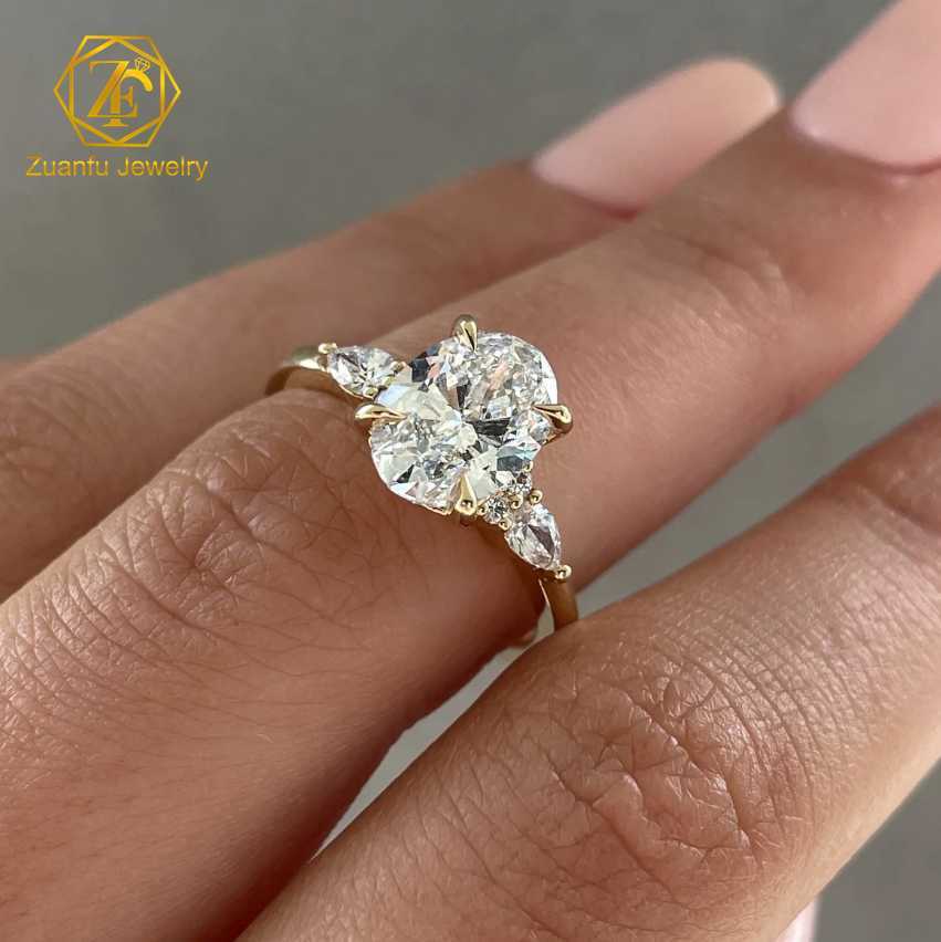 Fine Jewelry 14K Yellow Gold Oval Shape Cvd Diamond Ring 1.5CT 6x8mm Lab Created Diamond Ring for Women