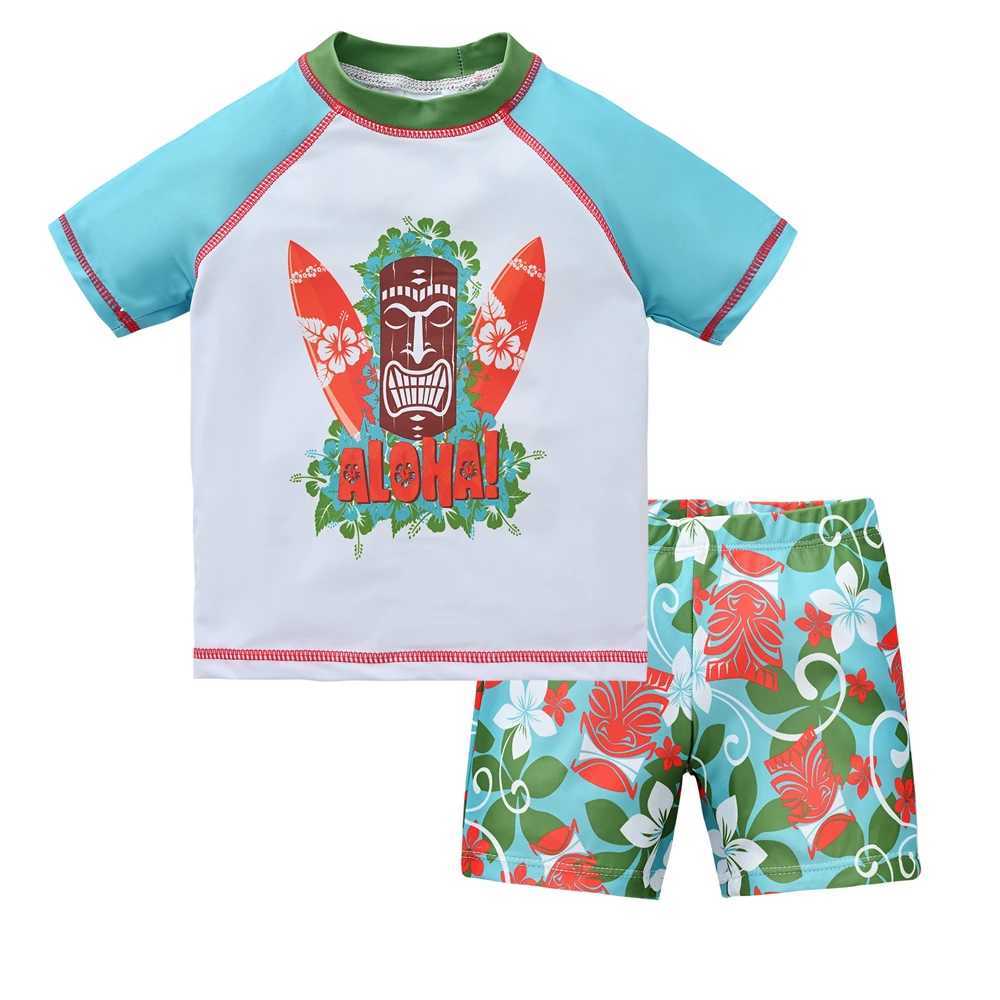 Kids Boy Swimsuit Cool Print 2 Pcs/lot 1-7 Years Summer Children Board Shorts Children Boys Swimwear Beach SurfingXJ250214